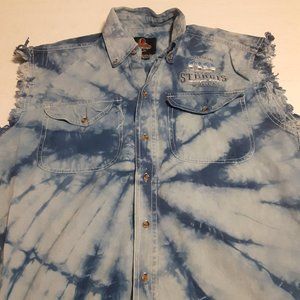 New Bikers Club Men's 2009 Sturgis Sleeveless Denim Button Up Shirt L